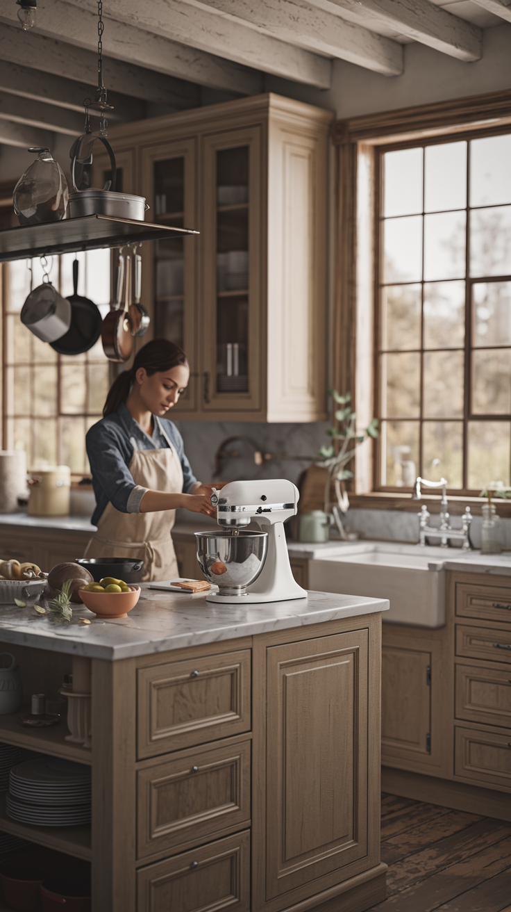 woman in a modern rustic farmhouse kitchen cooking