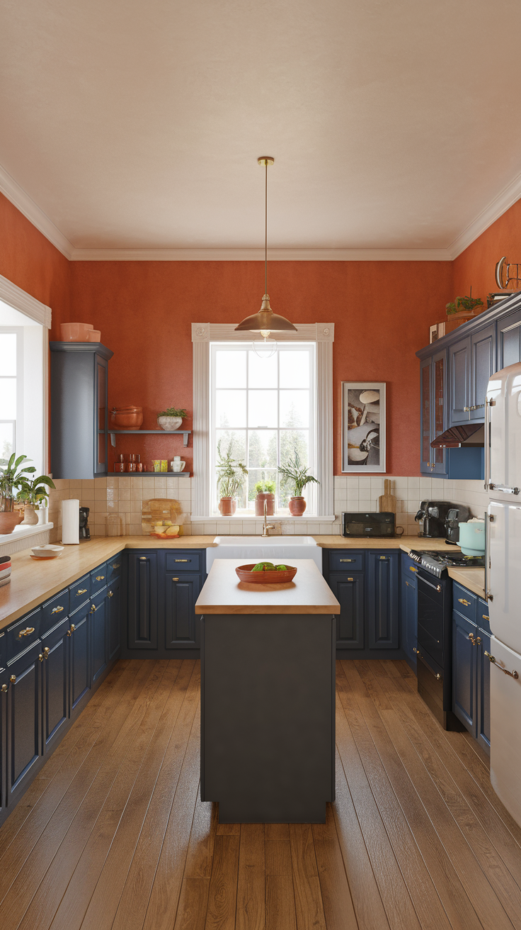 bright colored accent wall in a kitchen decorated on a small budget