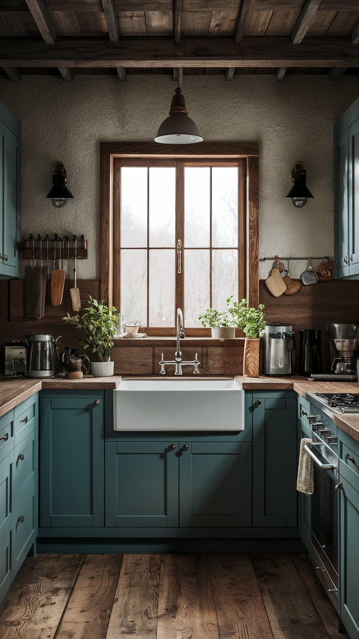  farmhouse rustic style kitchen with a window and light 