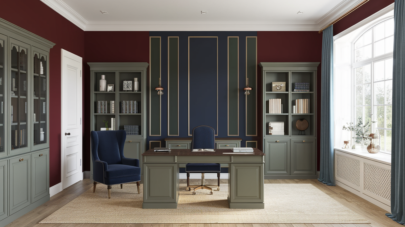 home office with traditional style and deep colors