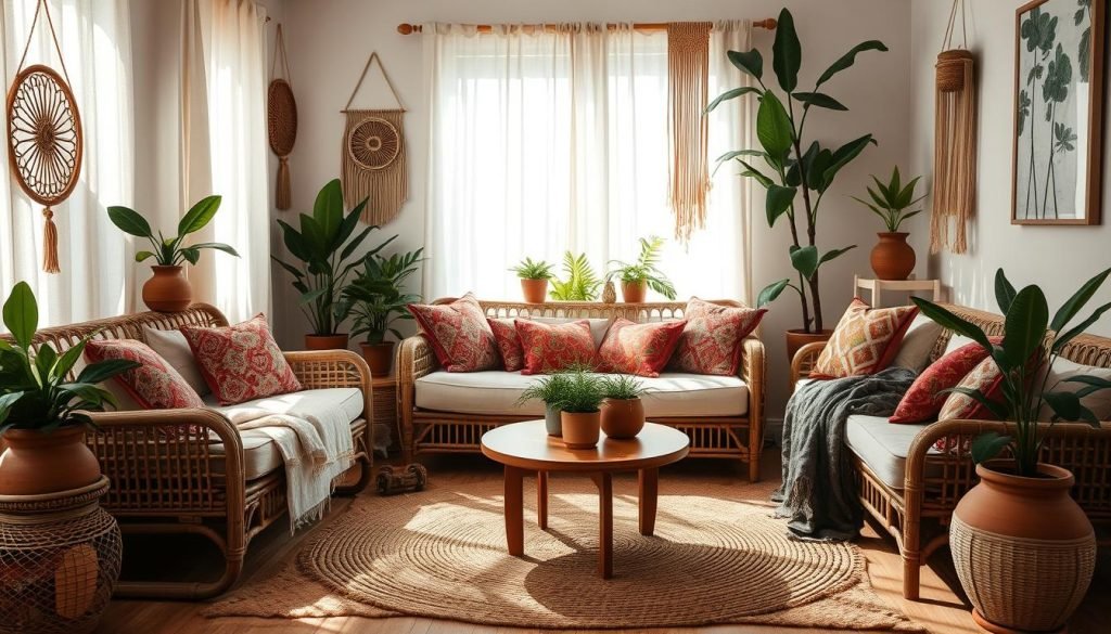 Natural materials in bohemian home decor