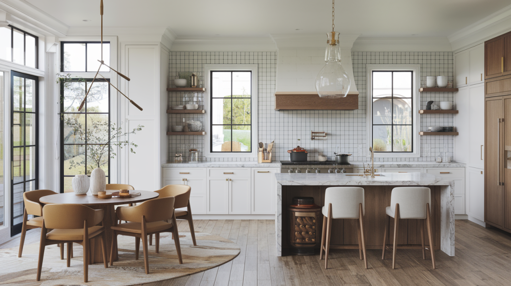 chefs kitchen with a backspash