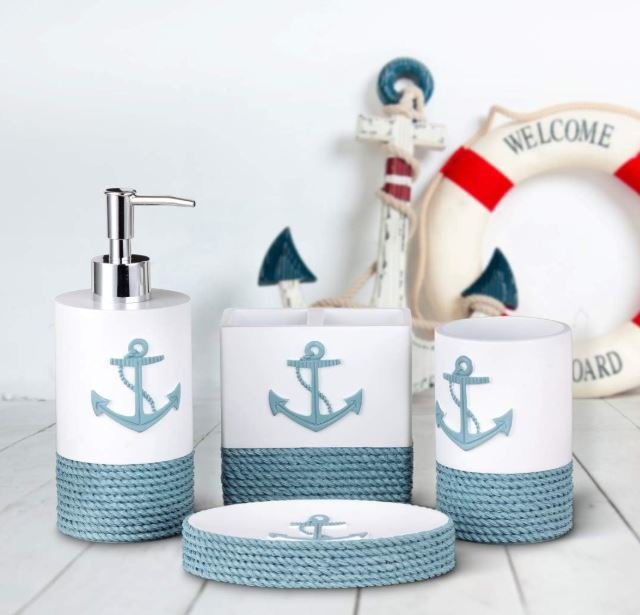 TideAndTales Luxury Nautical Bathroom Accessories Set - Set of Four