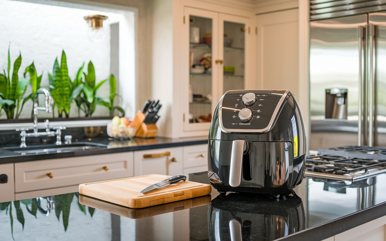 an air fryer on a counter in the kitchen